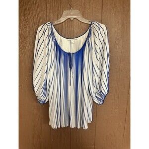 Diane von Furstenberg Keoni Blouse Top 8 Blue‎ White Pleated 3/4 Sleeve Stripe